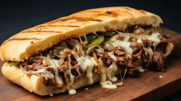 Philly Cheesesteak Sandwich with Sautéed Onions and Melted Cheese