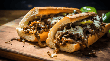 Philly Cheesesteak Sandwich with Sautéed Onions and Melted Cheese
