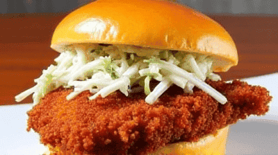 Spicy Nashville Hot Chicken Sandwich Crispy Fiery Topped with Cool Ranch Slaw